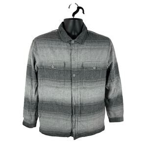 Travis Mathew Sherpa Lined Flannel Shirt Jacket Striped Grey Size Medium